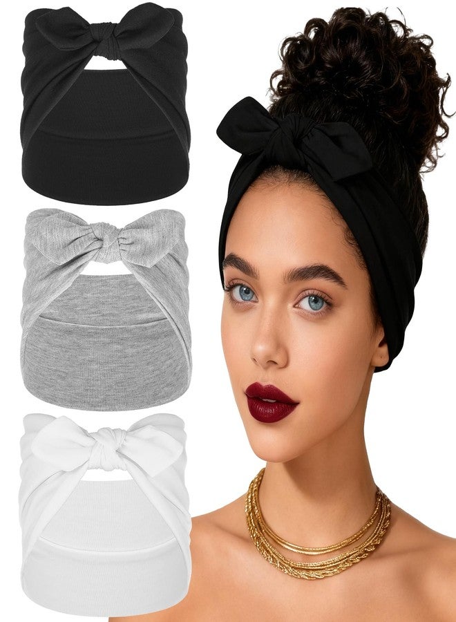 MBAIYO 3 Pack Black Bow Headbands for Women, Boho Wide Head Bands for Women's Hair Wide Non Slip Elastic Headwraps Boho Turban Hair Accessories for Workout Yoga - Image 1